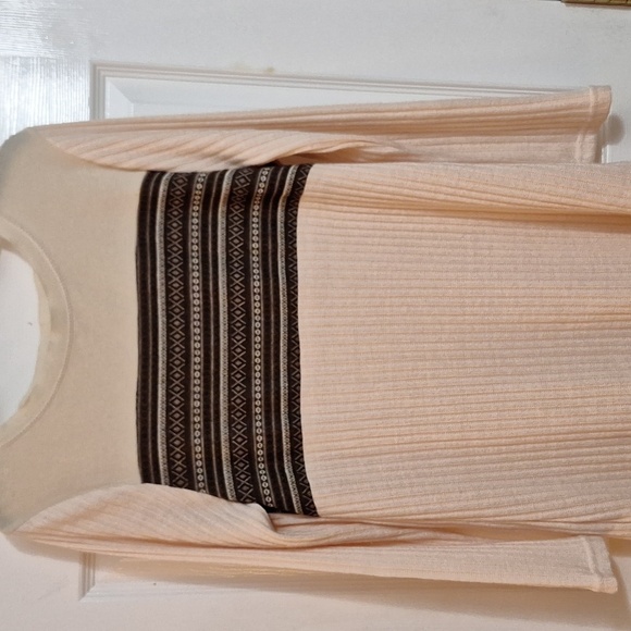 Altar'a State Cream Colored with Brown Graphic Design Sweater Dress Size Med - Picture 12 of 12